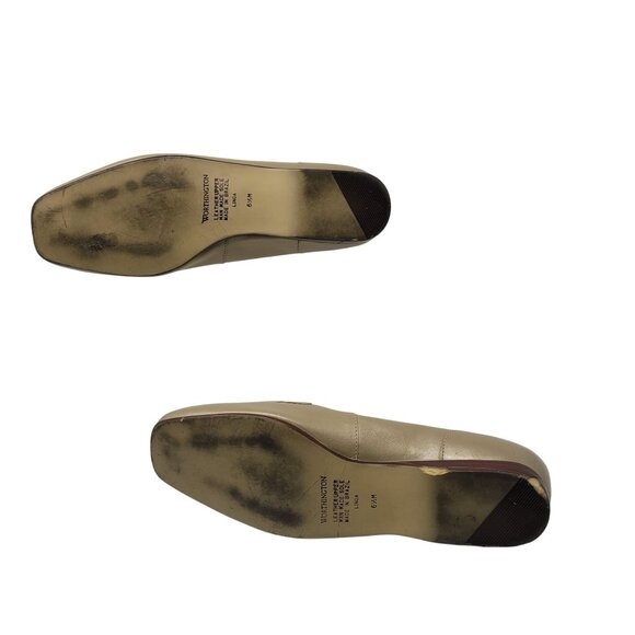 Vtg Worthington Linda Leather Loafers Sz 6.5 Brushed Gold‎ Comfy Slip On Brazil - Picture 10 of 14
